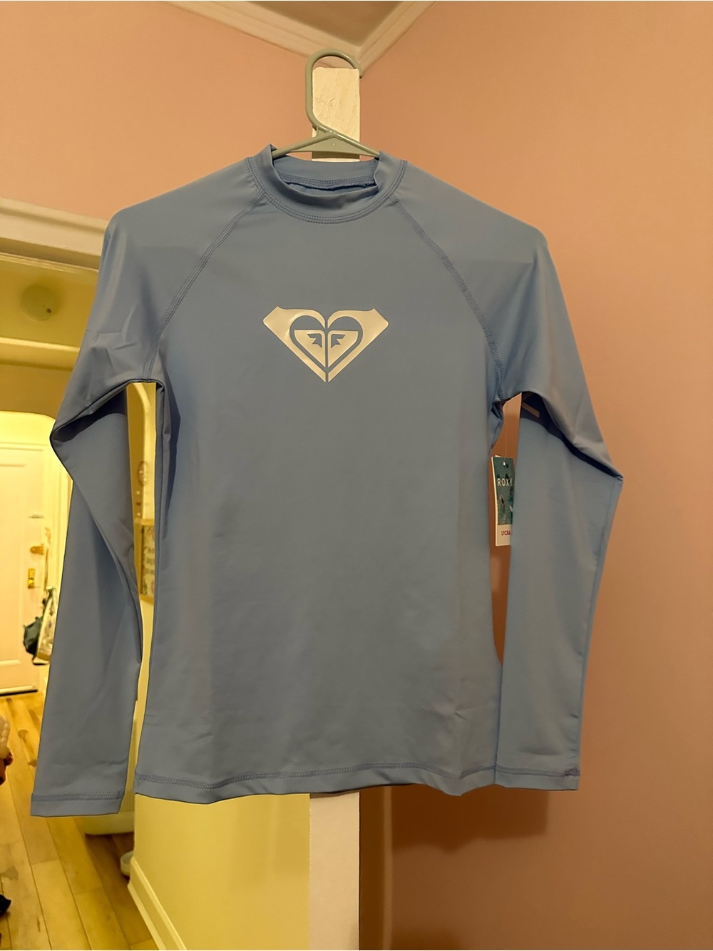 Roxy Girls' Sky Blue Long Sleeve Rash Guard with White Logo